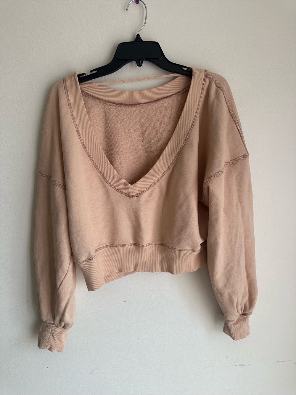 Free People Cropped Deep V Sweatshirt in Faded Blush